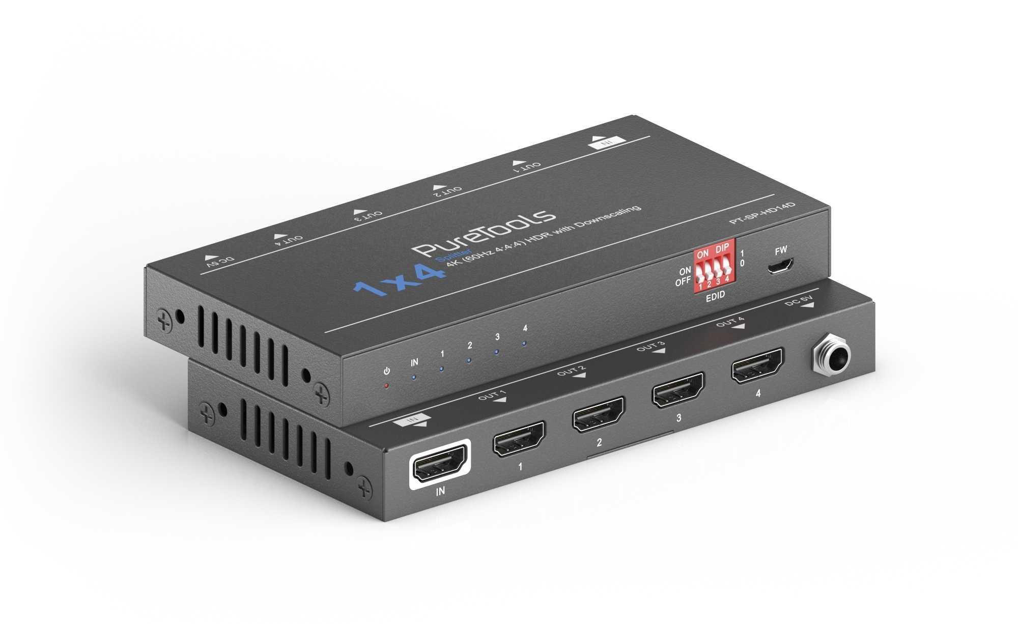 Распределитель (сплиттер) PureLink PT-SP-HD14D, 1:4 HDMI, Down-scaling  4K на FHD